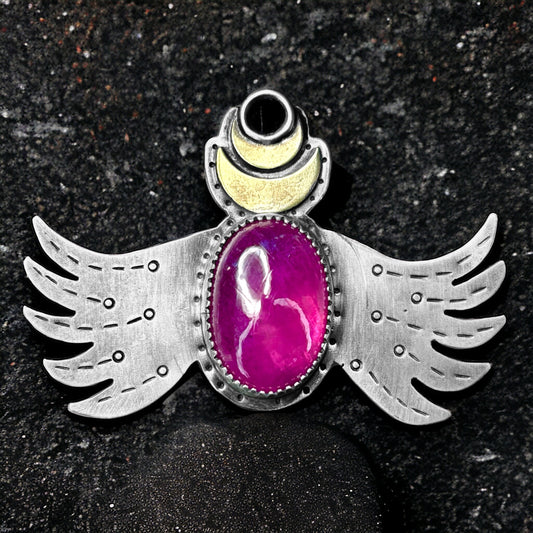 Hot Pink Tourmaline Winged Amulet