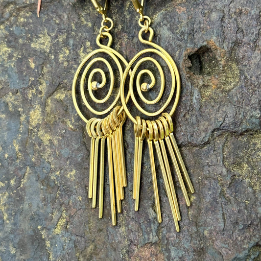 Brass Abstract Spiral Earrings