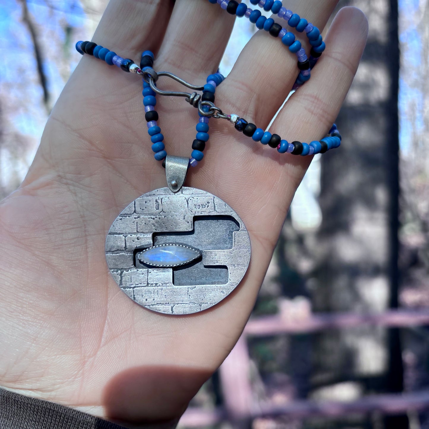 Moonstone Brick Wall Hollow Form Pendant