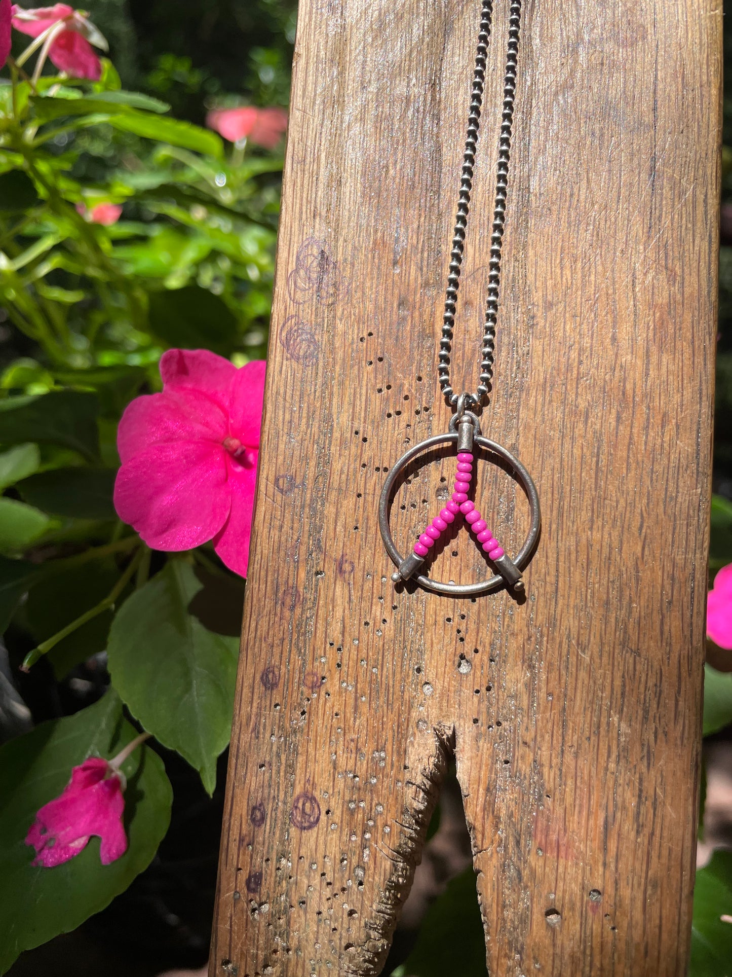 Hot Pink Beaded Peace Necklace
