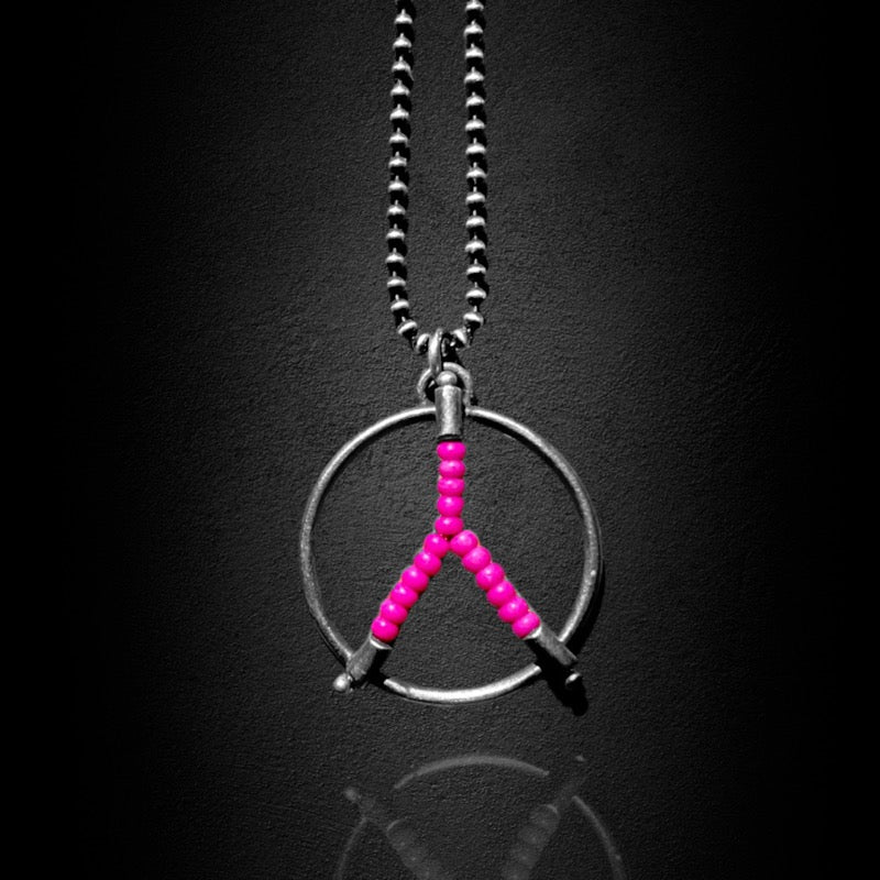 Hot Pink Beaded Peace Necklace