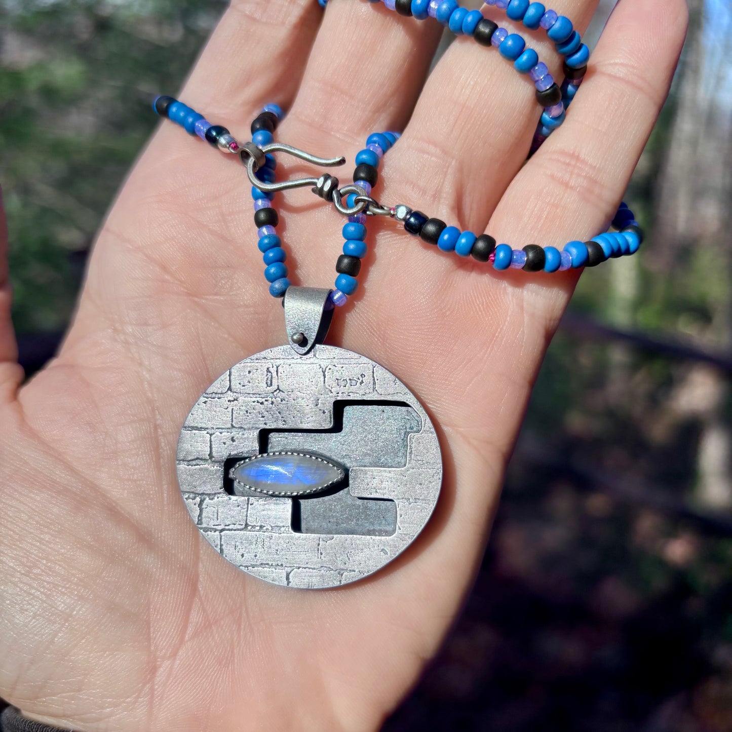 Moonstone Brick Wall Hollow Form Pendant