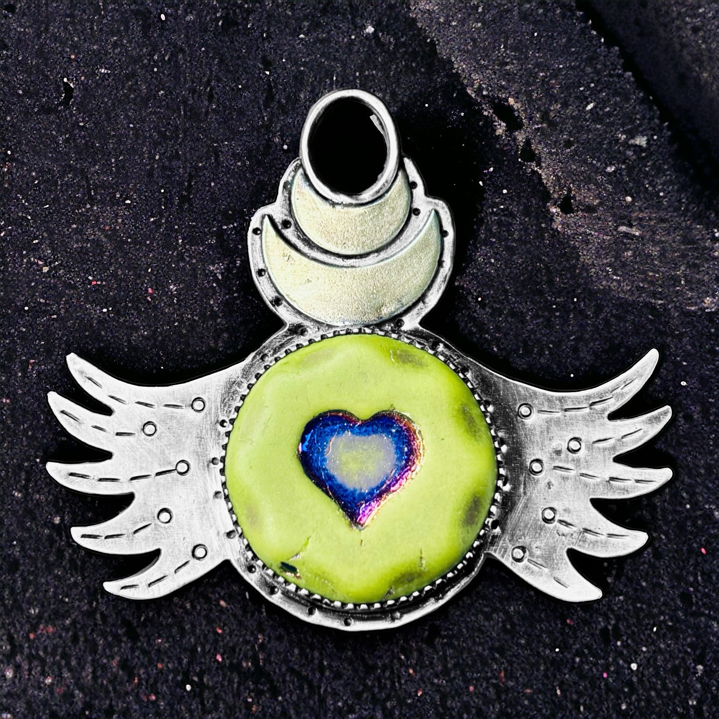 Lime Green Czech Glass Winged Amulet
