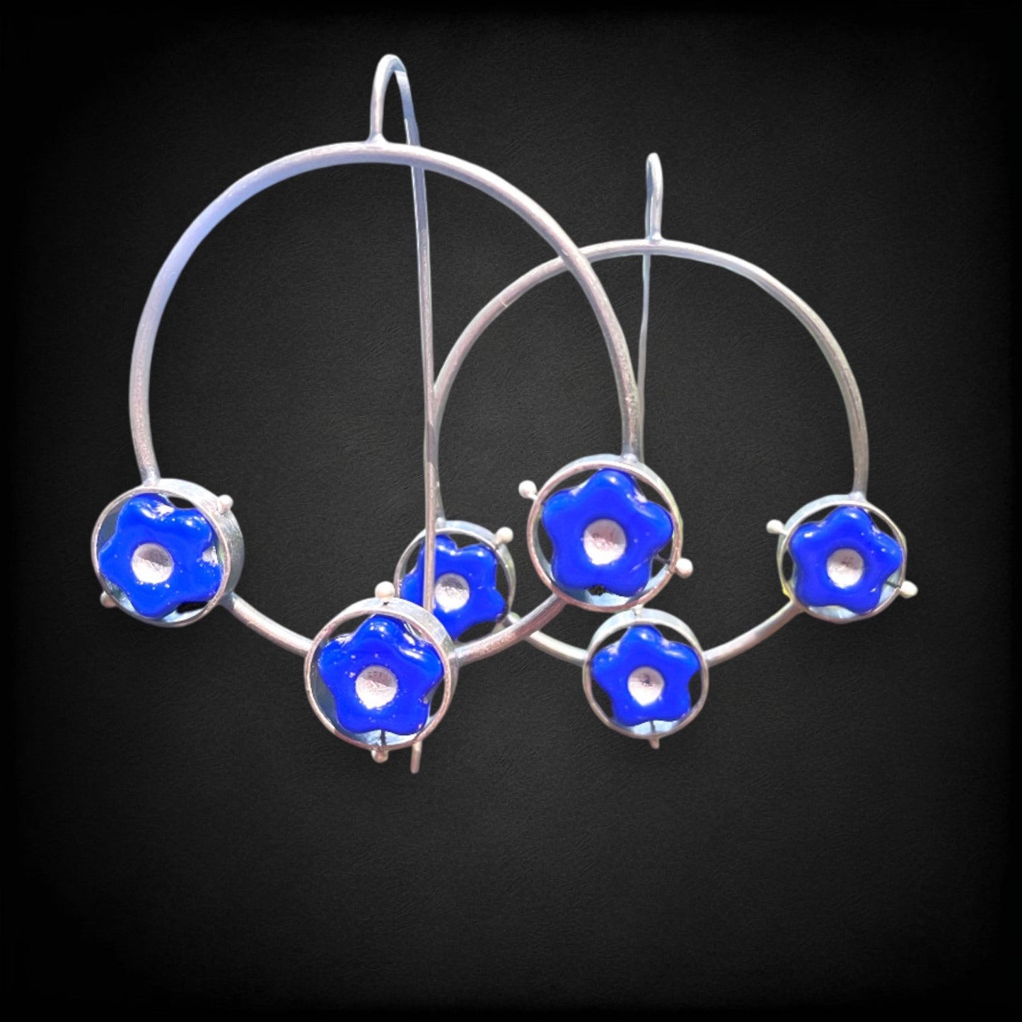 Cobalt Blue Flower Hoops