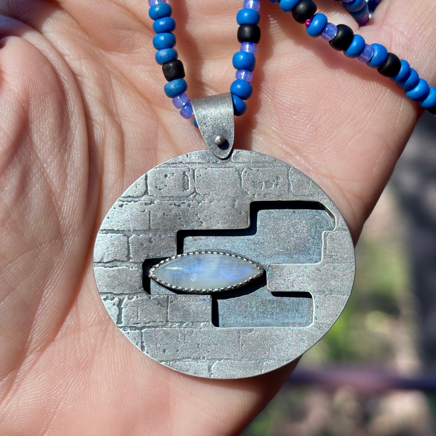 Moonstone Brick Wall Hollow Form Pendant