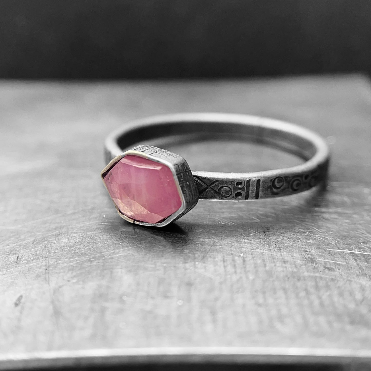 Hexagonal Pink Sapphire Ring