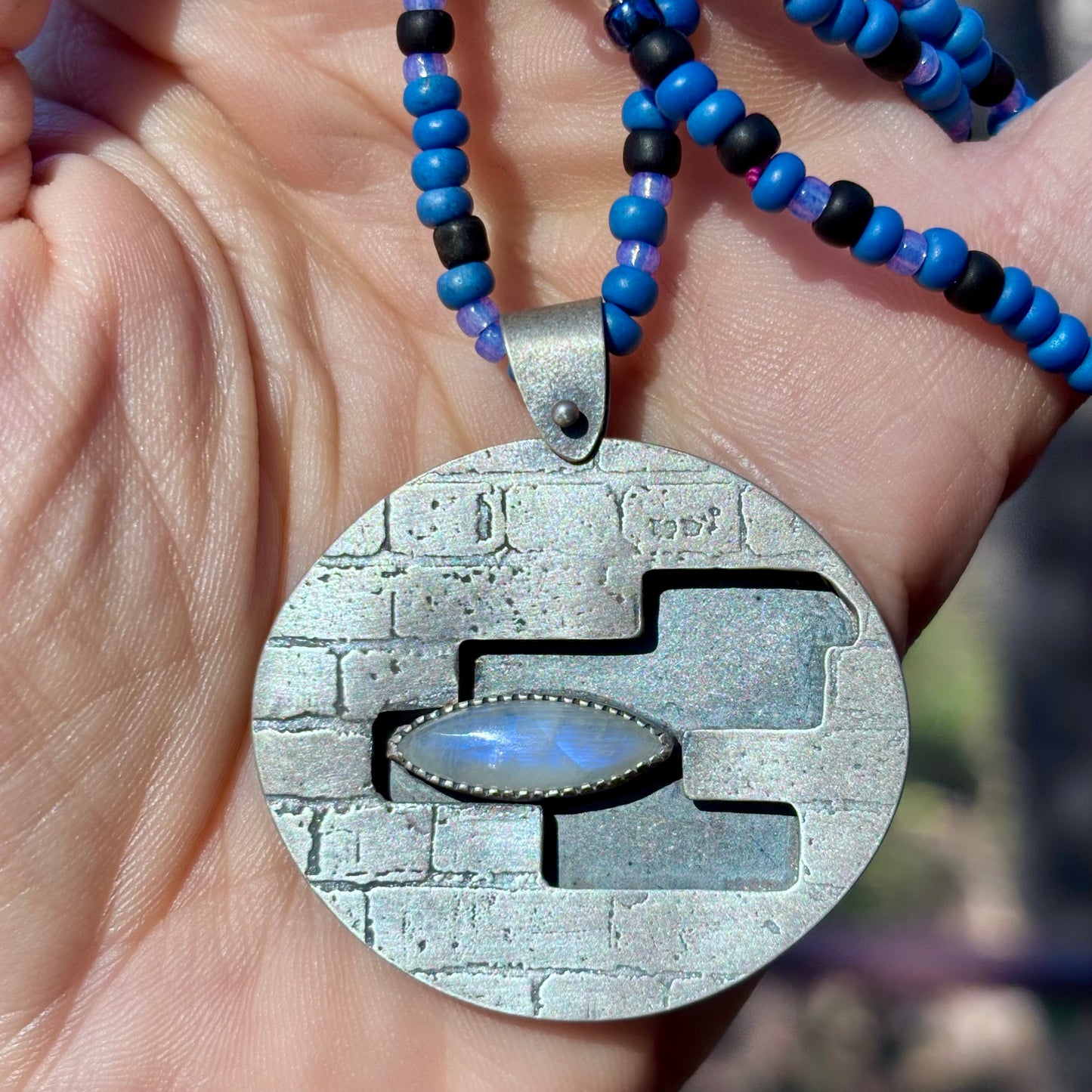 Moonstone Brick Wall Hollow Form Pendant