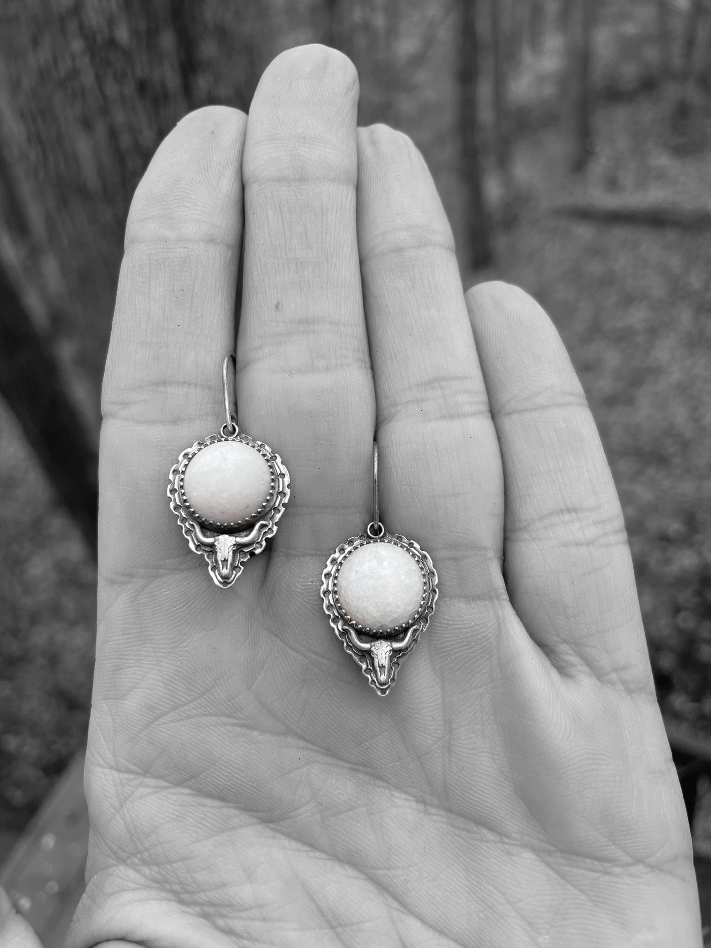 White Marble & Steer Skull Earrings