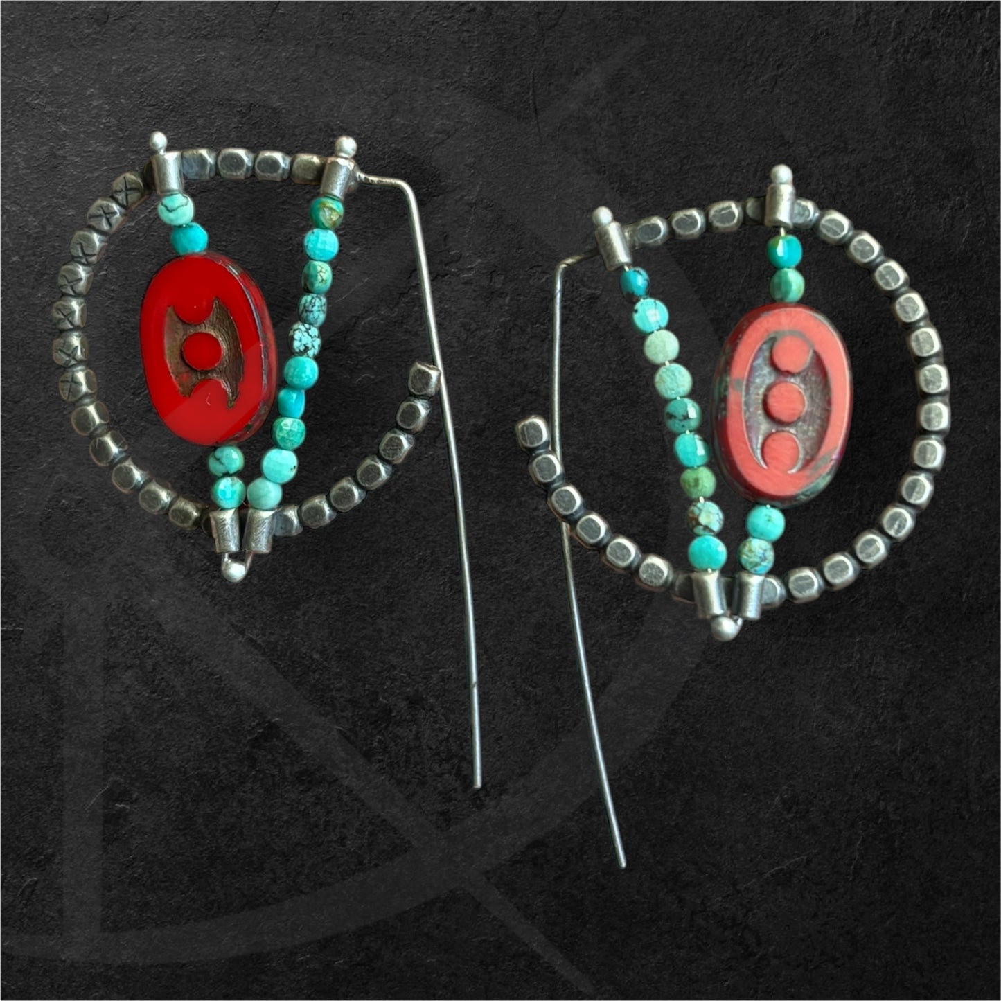 Turquoise & Red Hoops