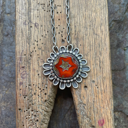 Red Czech Glass Flower Necklace