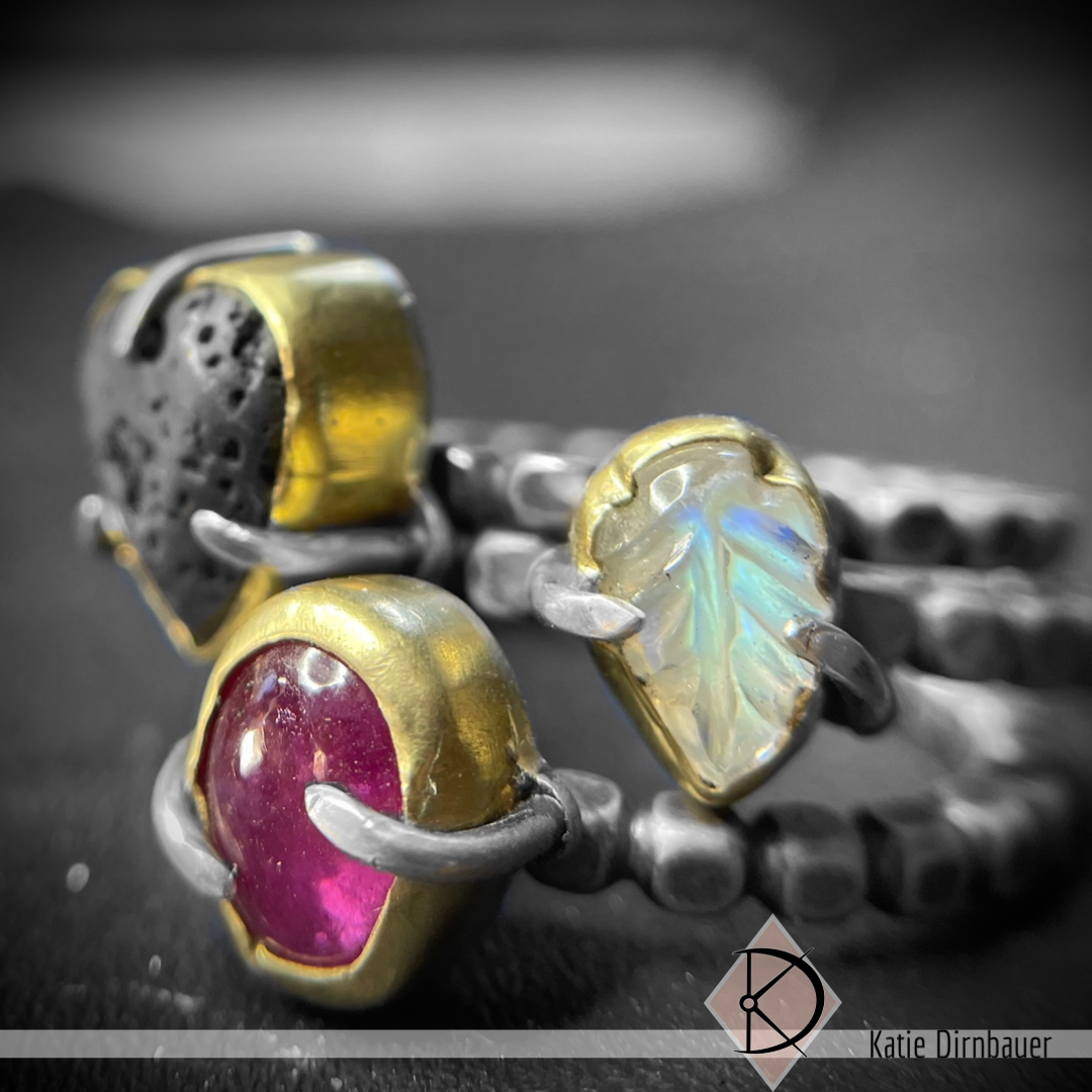 Rainbow Moonstone Leaf & 18k Gold Ring