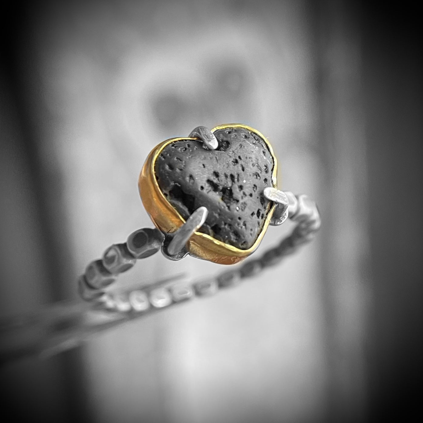 Black Volcanic Heart & 18k Gold Ring